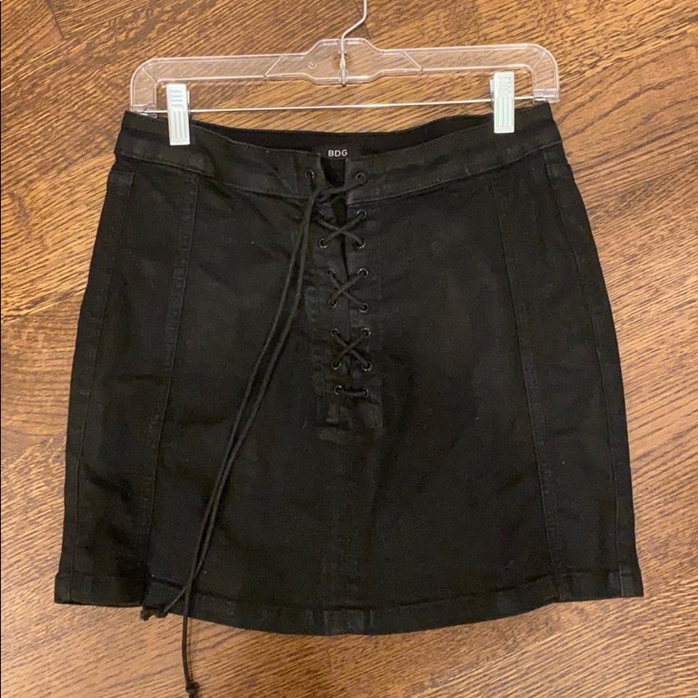 Black coated denim skirt